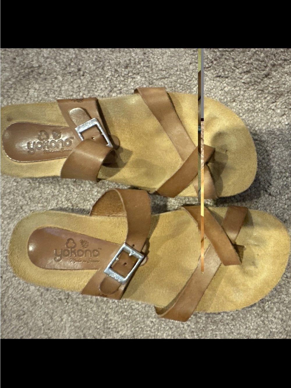 Jokono Women's Brown/Beige Leather Strappy Buckle Flat Sandals US 8